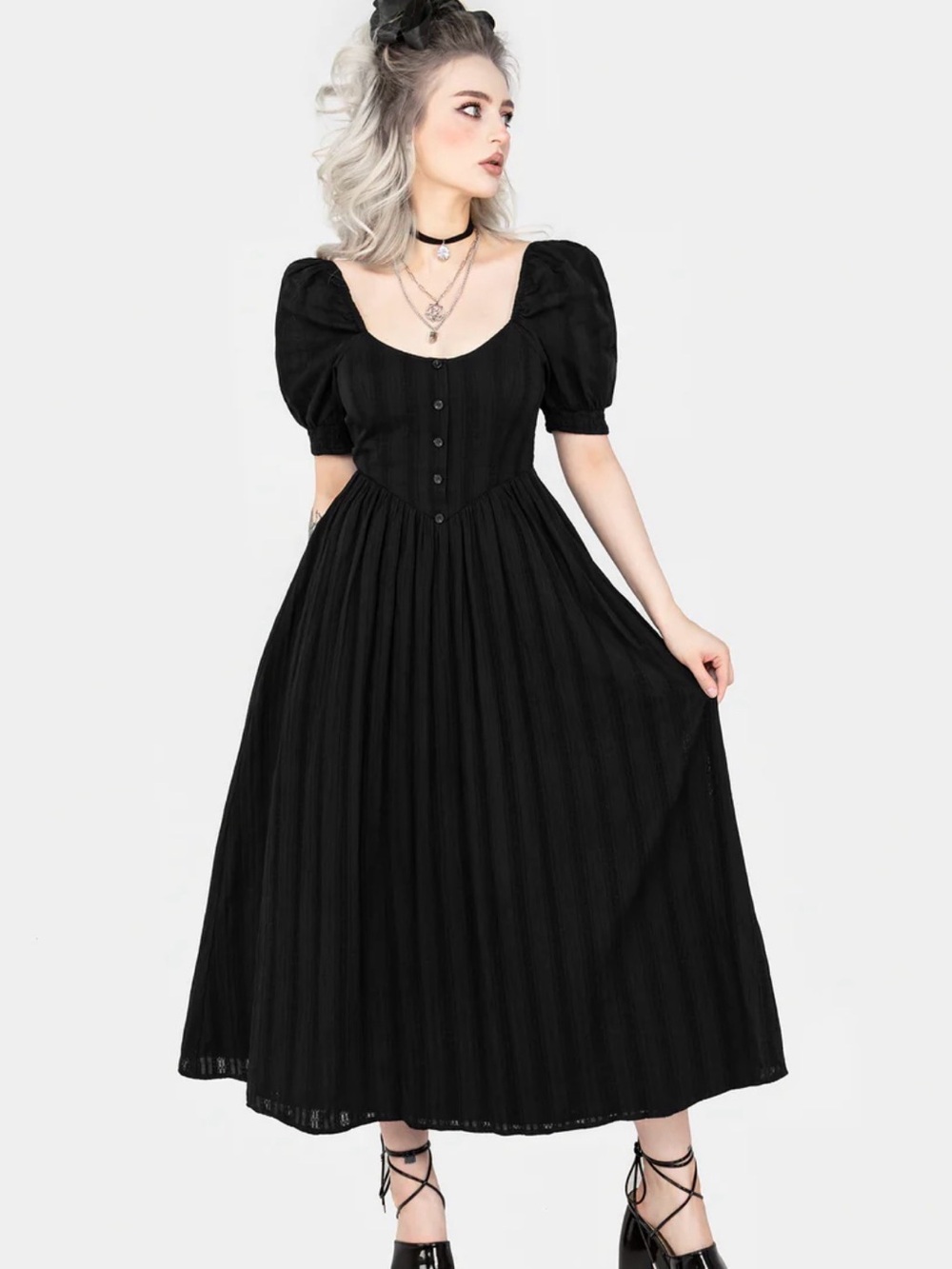 Disturbia Marcia Broderie Black Midaxi Dress with Size US 6 *Runs Large*